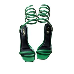 Artificio Green Spiral Wrap Ankle Strap Sandals Square Toe Heels Size 9 Brazil